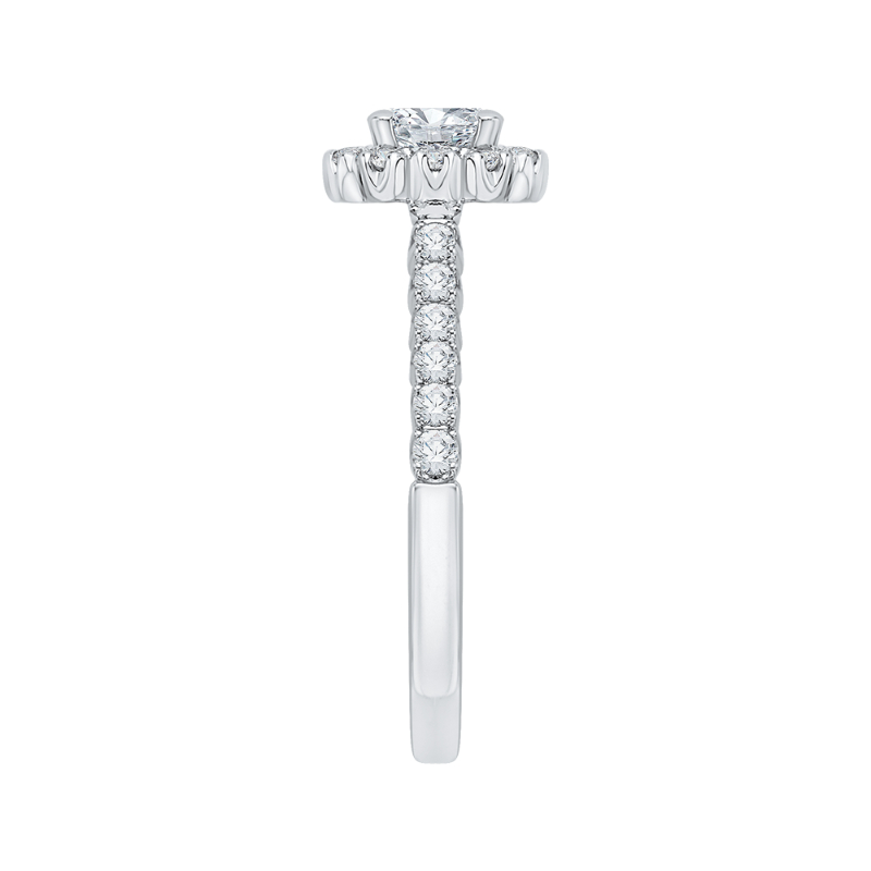 Cushion Cut Diamond Halo Engagement Ring in 14K White Gold