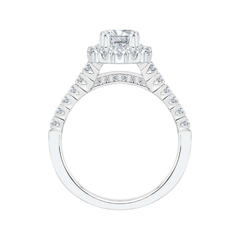 Cushion Cut Diamond Halo Engagement Ring in 14K White Gold