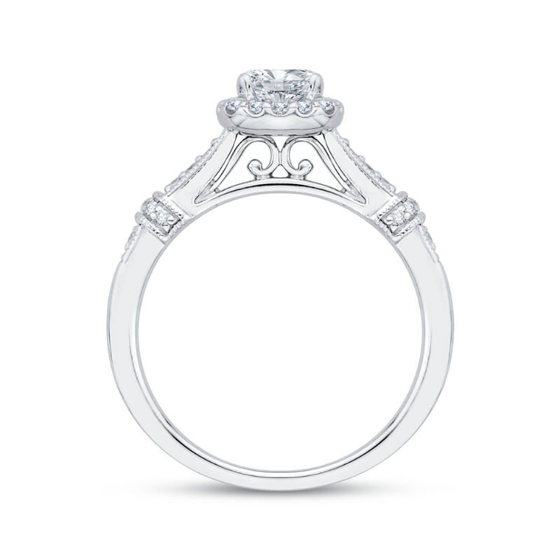 Cushion Cut Halo Diamond Engagement Ring in 14K White Gold