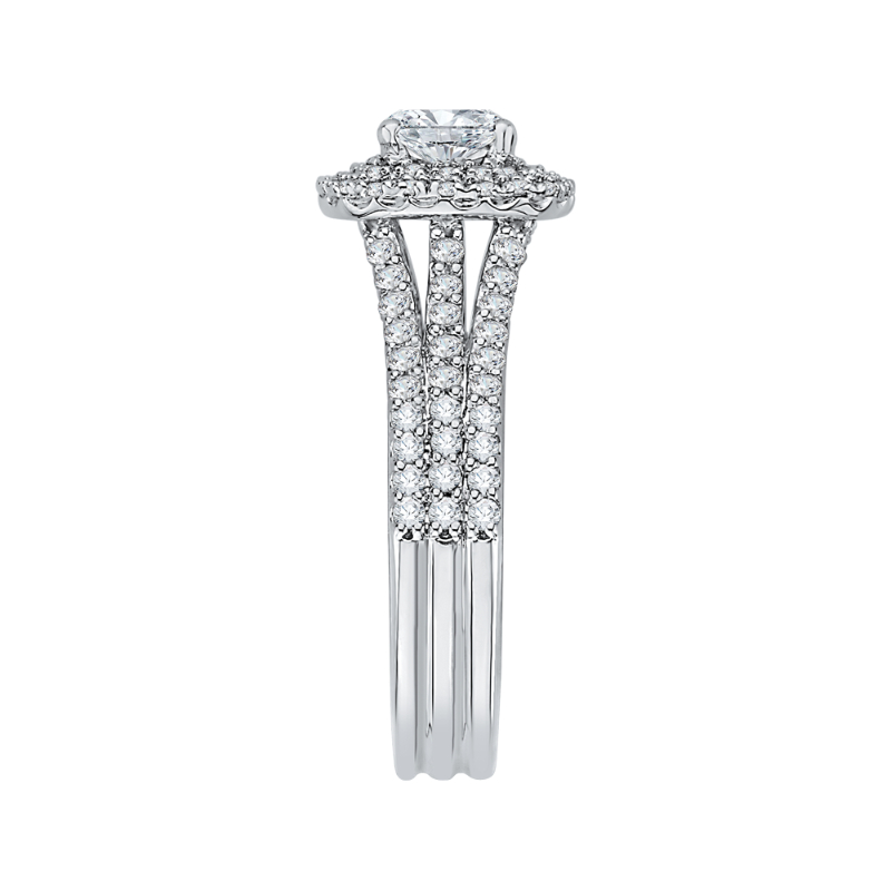 Split Shank Cushion Cut Diamond Double Halo Engagement Ring in 14K White Gold