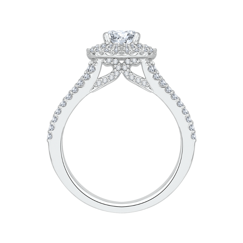 Split Shank Cushion Cut Diamond Double Halo Engagement Ring in 14K White Gold