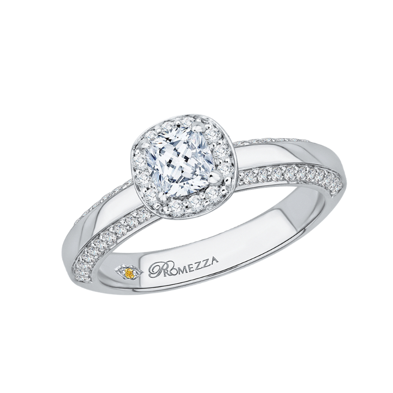 Cushion Cut Diamond Halo Engagement Ring in 14K White Gold