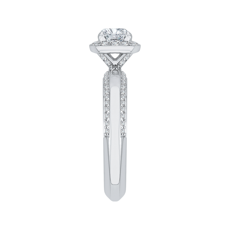 Cushion Cut Diamond Halo Engagement Ring in 14K White Gold