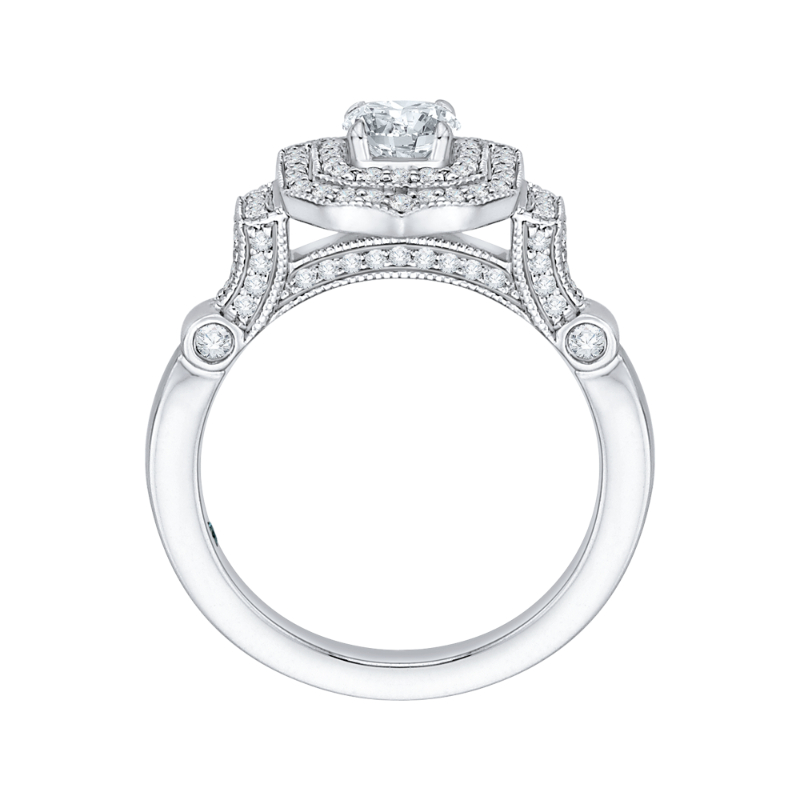 Cushion Cut Diamond Double Halo Vintage Engagement Ring in 14K White Gold