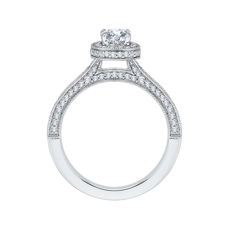 Cushion Cut Diamond Halo Engagement Ring in 14K White Gold