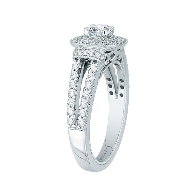 Cushion Cut Diamond Double Halo Engagement Ring in 14K White Gold