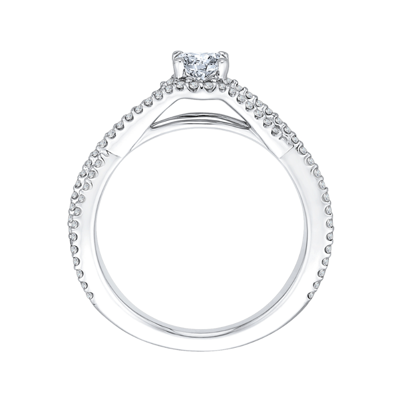 Split Shank Cushion Cut Diamond Engagement Ring in 14K White Gold