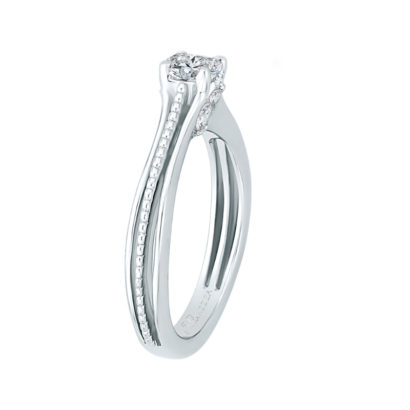 Cushion Cut Diamond Cathedral Style Engagement Ring in 14K White Gold