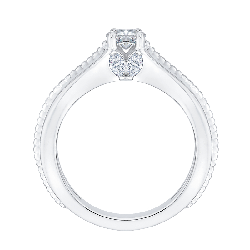 Cushion Cut Diamond Cathedral Style Engagement Ring in 14K White Gold