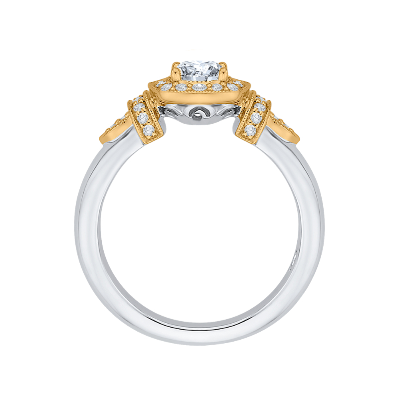 Cushion Cut Diamond Halo Engagement Ring in 14K Two Tone Gold