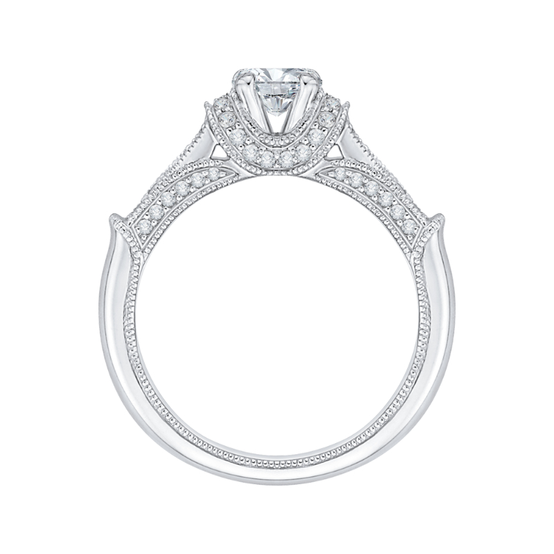 Cushion Cut Diamond Cathedral Style Engagement Ring in 14K White Gold