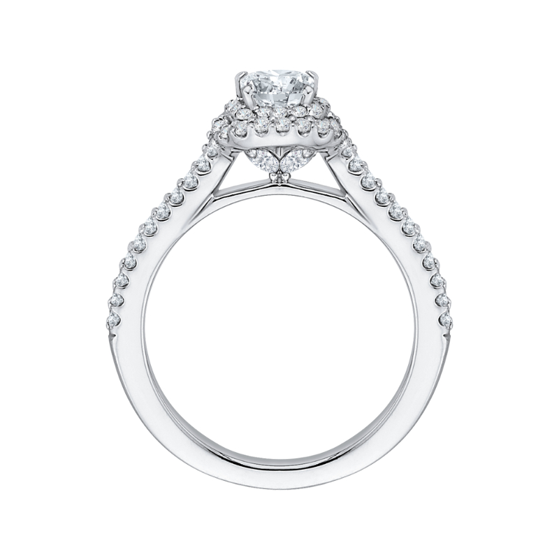 Cushion Cut Diamond Double Halo Cathedral Style Engagement Ring in 14K White Gold