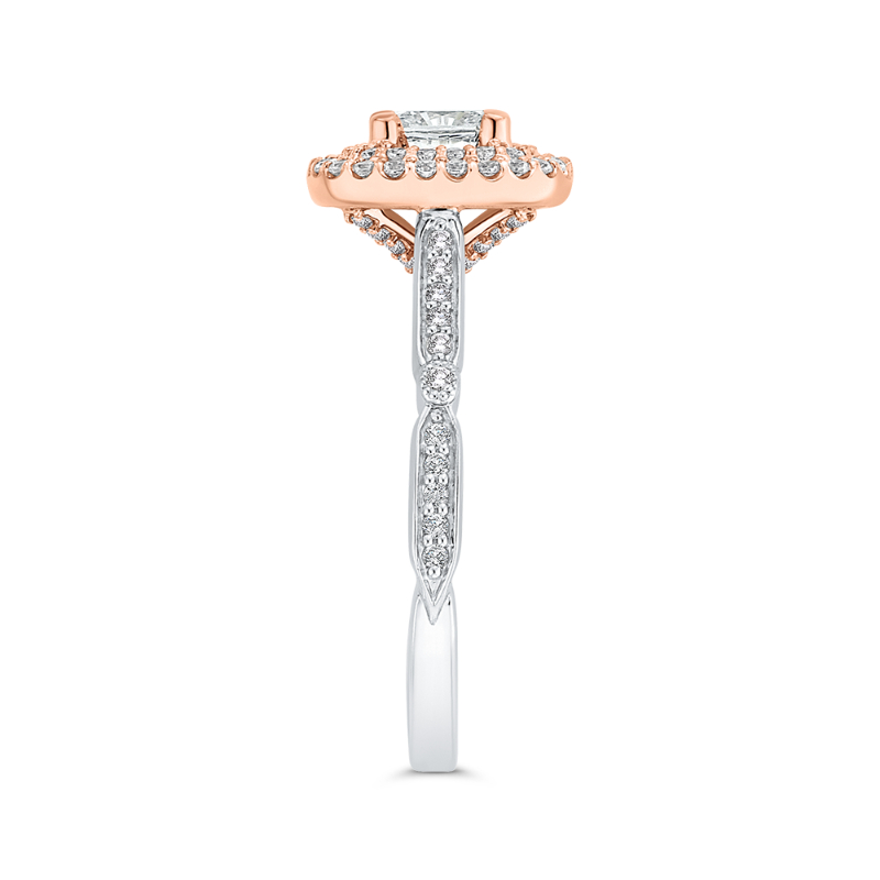Cushion Cut Double Halo Diamond Engagement Ring in 14K Two Tone Gold