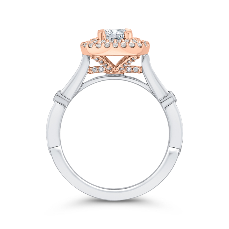 Cushion Cut Double Halo Diamond Engagement Ring in 14K Two Tone Gold