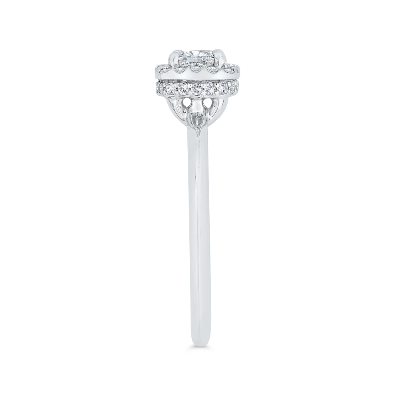 Cushion Cut Diamond Halo Engagement Ring in 14K White Gold