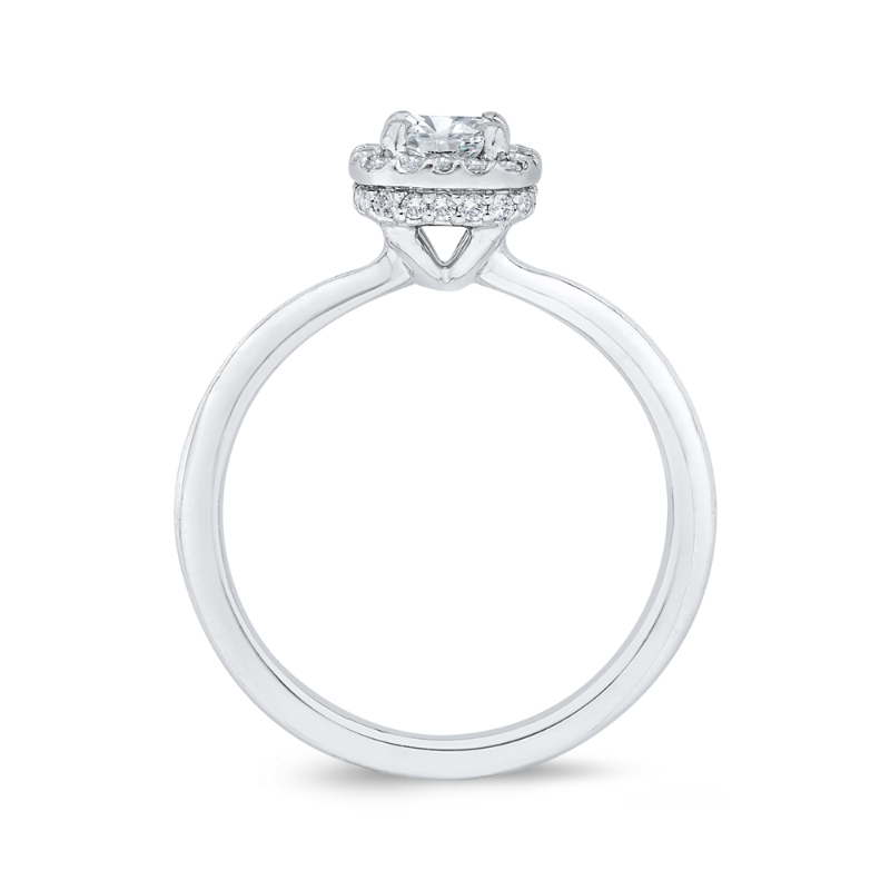 Cushion Cut Diamond Halo Engagement Ring in 14K White Gold