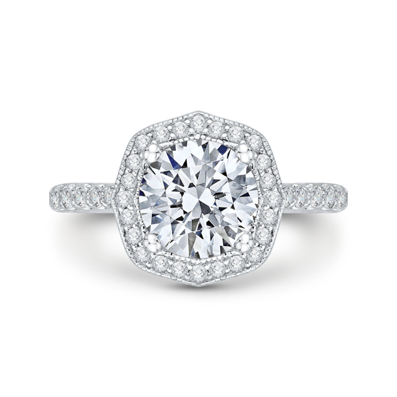 Diamond Octagon Shape Halo Engagement Ring in 18K White Gold (Semi-Mount)