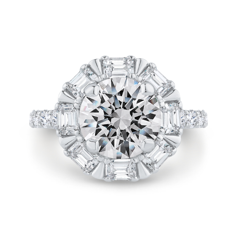Diamond Halo Engagement Ring in 18K White Gold (Semi-Mount)