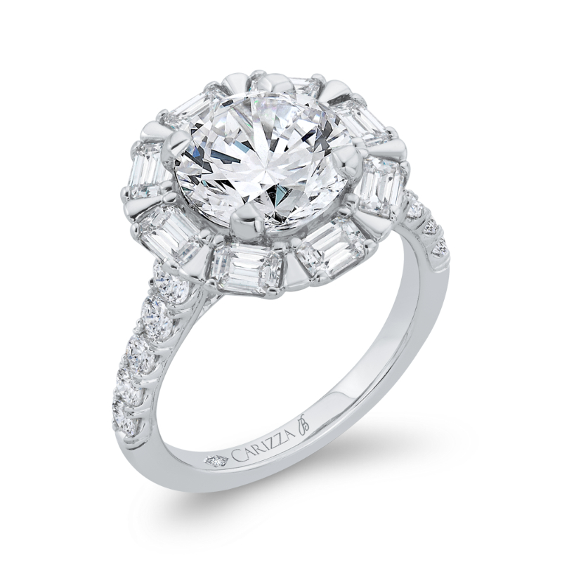 Diamond Halo Engagement Ring in 18K White Gold (Semi-Mount)