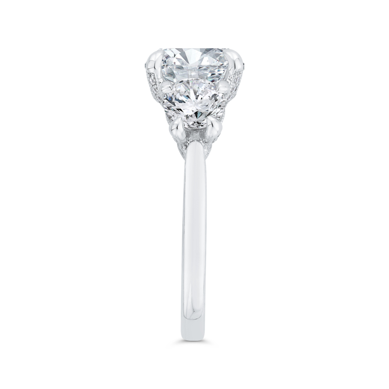 Round Diamond Three-Stone Plus Engagement Ring in 14K White Gold (Semi-Mount)
