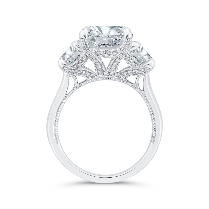 Round Diamond Three-Stone Plus Engagement Ring in 14K White Gold (Semi-Mount)