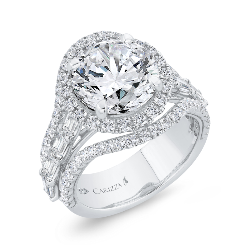Split Shank Diamond Halo Engagement Ring in 14K White Gold (Semi-Mount)