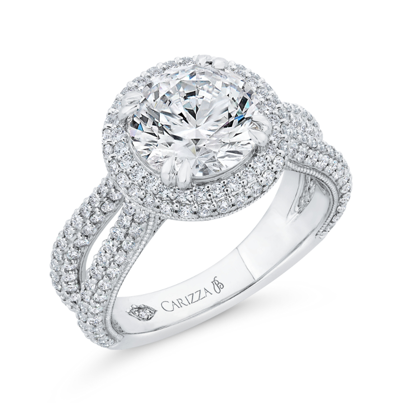 Split Shank Diamond Double Halo Engagement Ring in 14K White Gold (Semi-Mount)