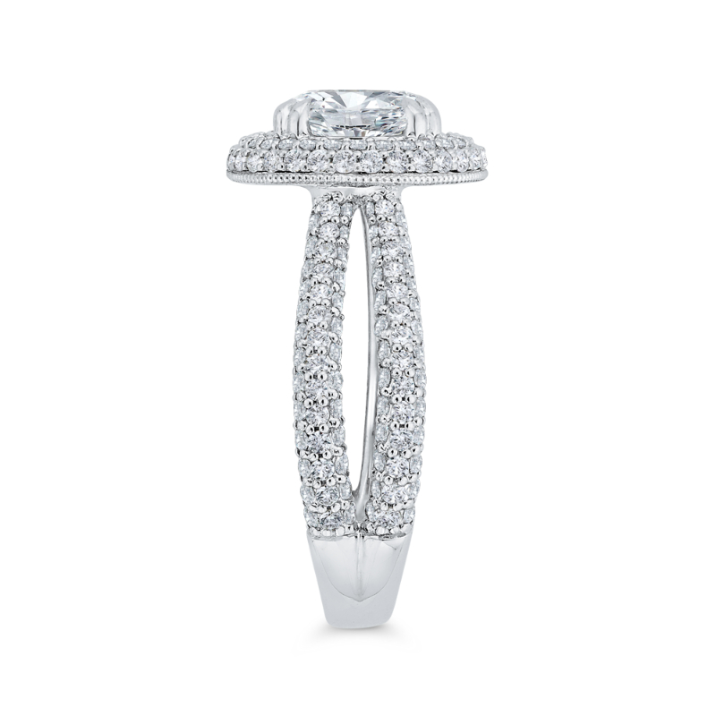 Split Shank Diamond Double Halo Engagement Ring in 14K White Gold (Semi-Mount)