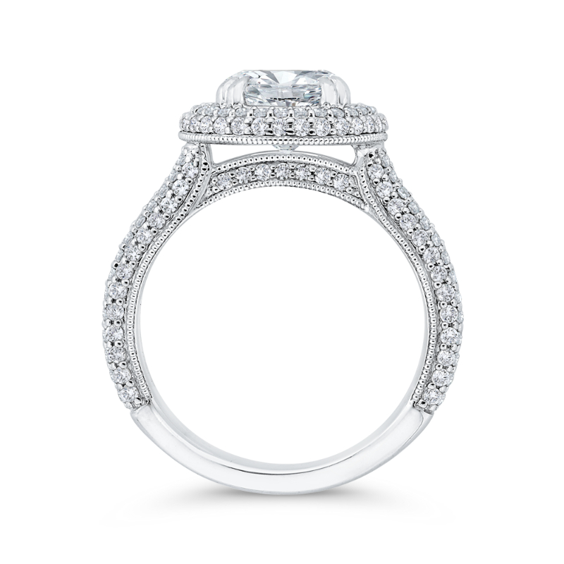Split Shank Diamond Double Halo Engagement Ring in 14K White Gold (Semi-Mount)
