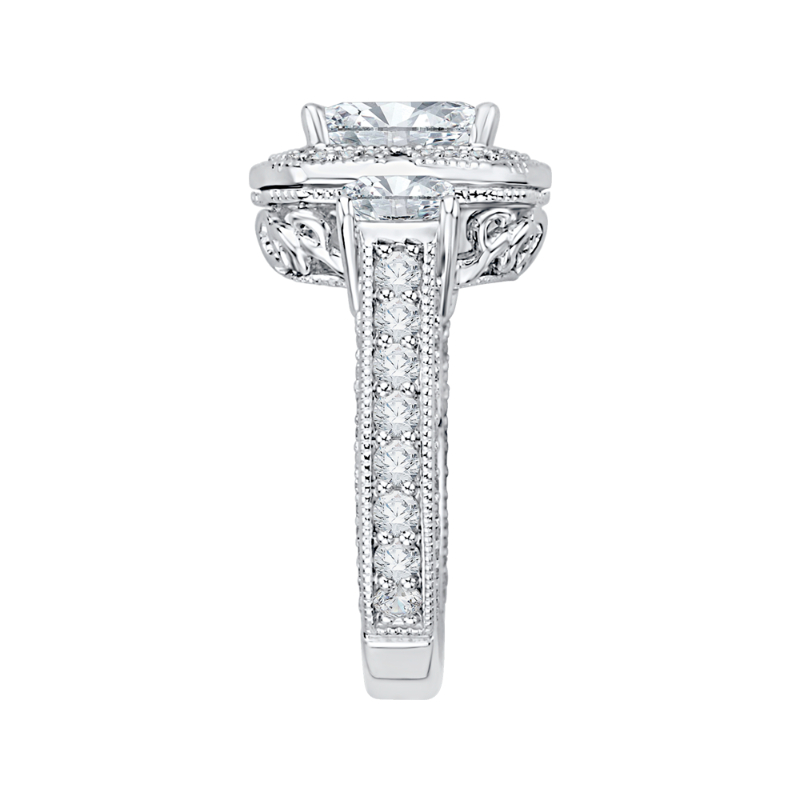 Emerald Cut Diamond Halo Bridal Ring in 18K White Gold (Semi-Mount)