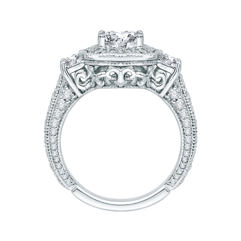 Emerald Cut Diamond Halo Bridal Ring in 18K White Gold (Semi-Mount)