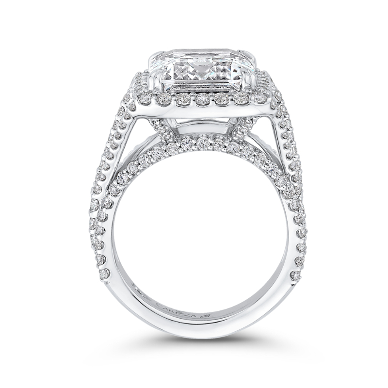 Emerald Cut Diamond Halo Engagement Ring in 18K White Gold (Semi-Mount)