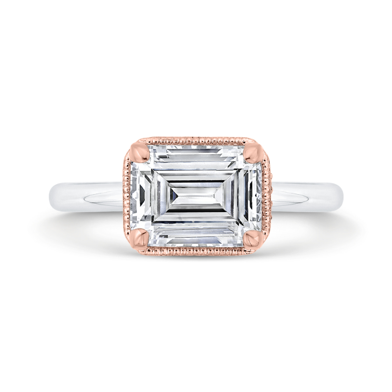 Emerald Cut Diamond Halo Engagement Ring in 14K Two Tone Gold (Semi-Mount)