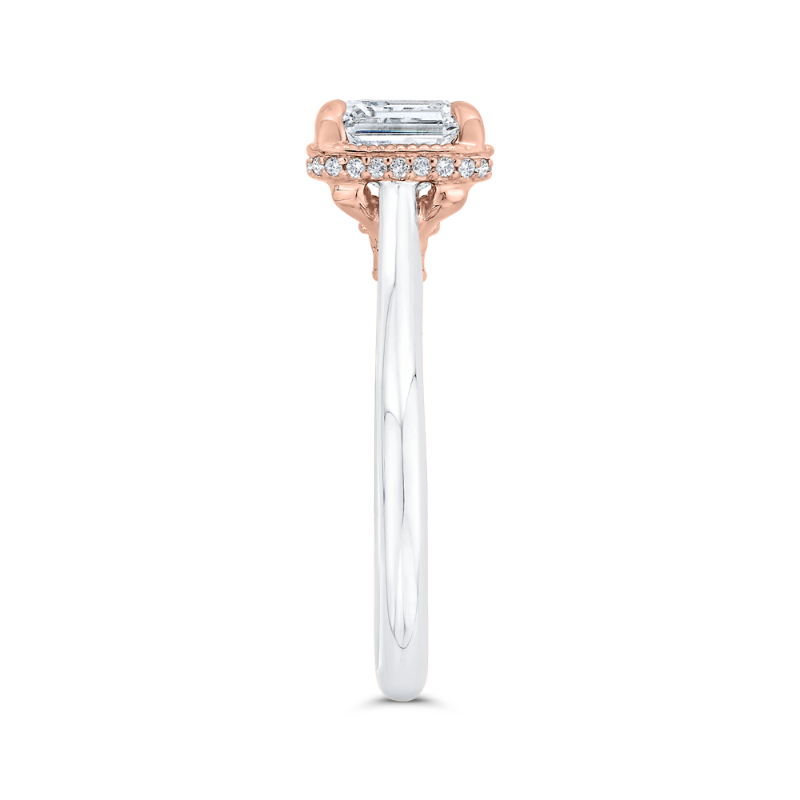 Emerald Cut Diamond Halo Engagement Ring in 14K Two Tone Gold (Semi-Mount)