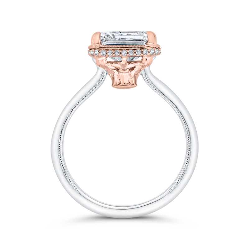 Emerald Cut Diamond Halo Engagement Ring in 14K Two Tone Gold (Semi-Mount)