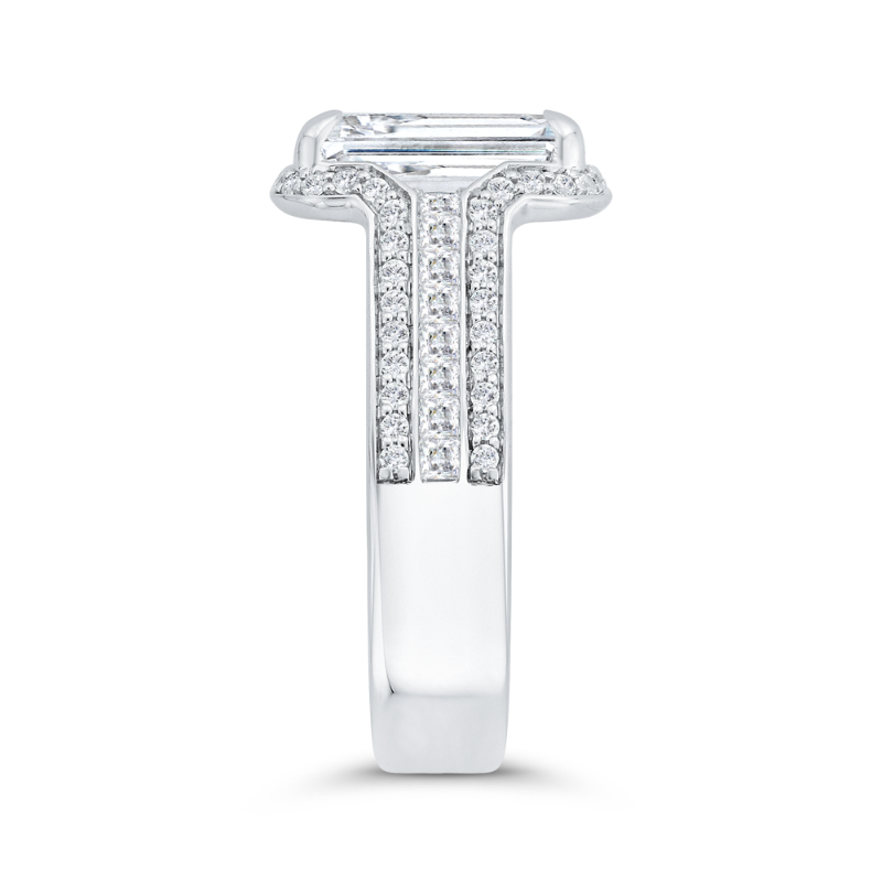 Three Row Round Diamond Halo Engagement Ring in 14K White Gold (Semi-Mount)
