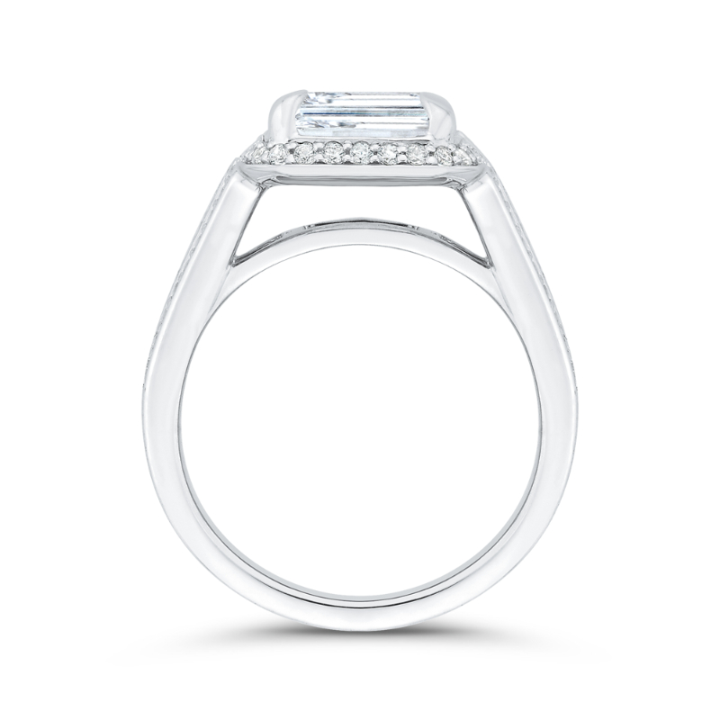 Three Row Round Diamond Halo Engagement Ring in 14K White Gold (Semi-Mount)
