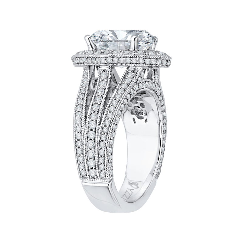 Oval Cut Diamond Halo Engagement Ring in 18K White Gold (Semi-Mount)