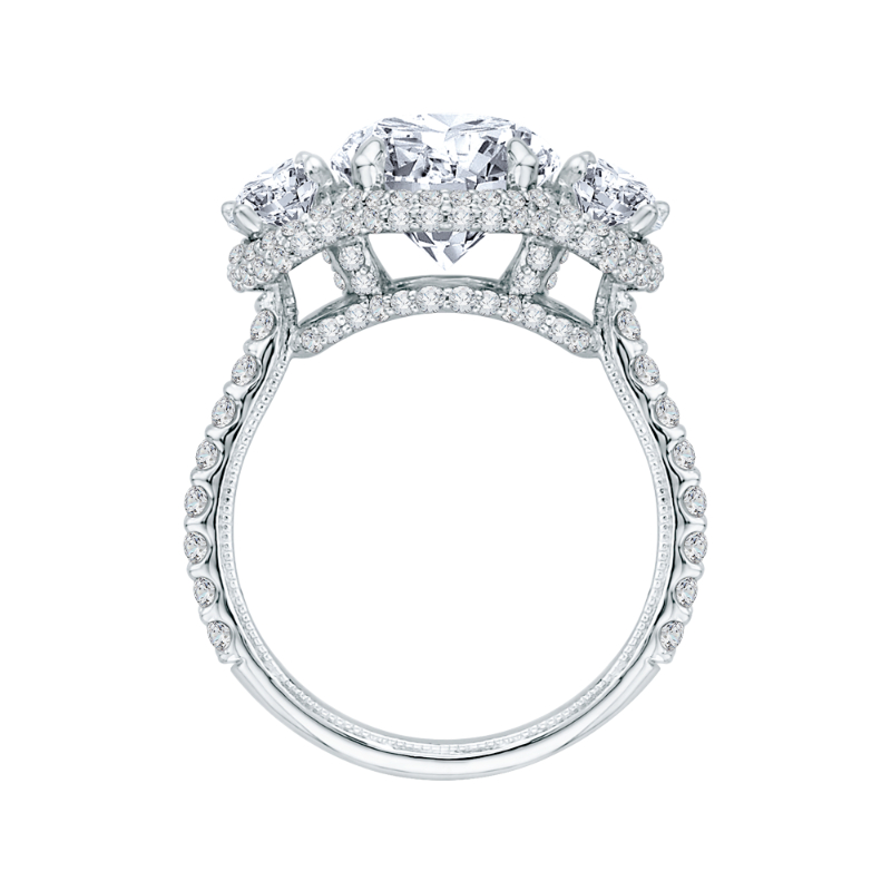 Oval Cut Diamond Three-Stone Halo Engagement Ring in 18K White Gold (Semi-Mount)