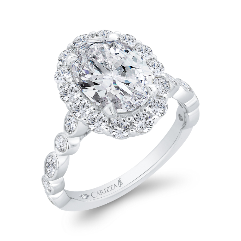 Diamond Halo Engagement Ring in 14K White Gold (Semi-Mount)