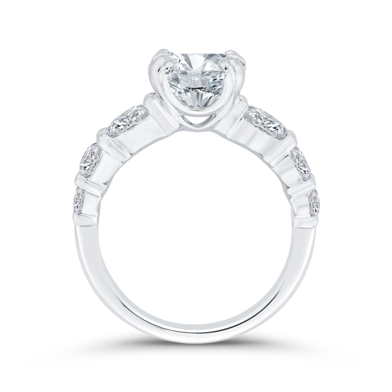 1/2 Run Oval Cut Diamond Engagement Ring in 14K White Gold (Semi-Mount)