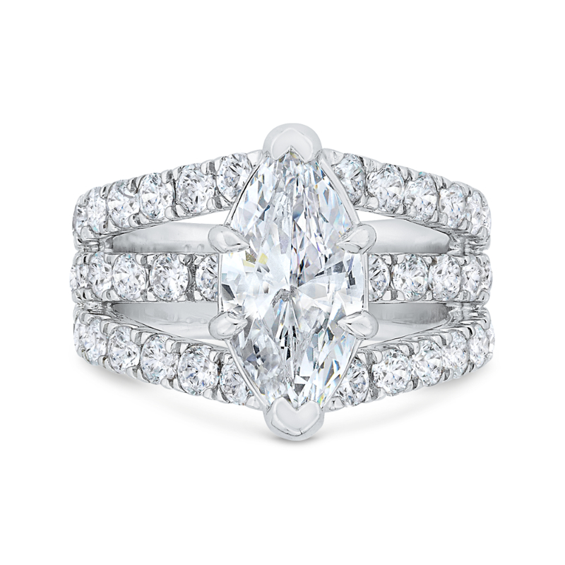 Three Row Marquise Cut Diamond Engagement Ring in 14K White Gold (Semi-Mount)