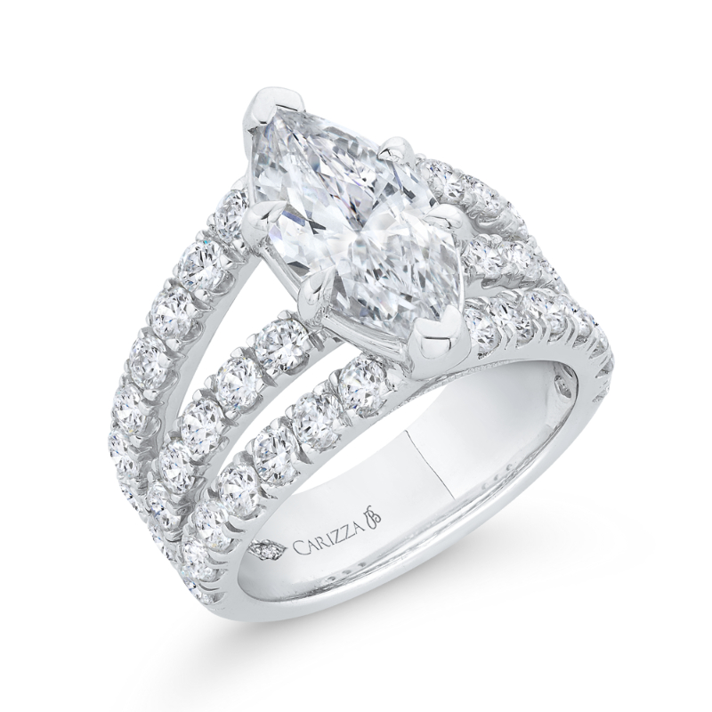 Three Row Marquise Cut Diamond Engagement Ring in 14K White Gold (Semi-Mount)