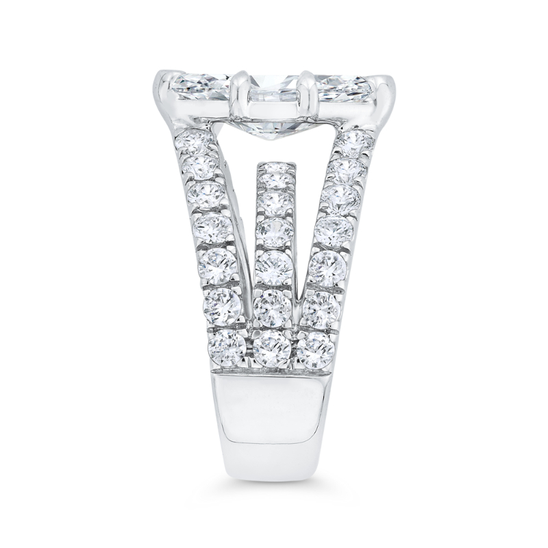 Three Row Marquise Cut Diamond Engagement Ring in 14K White Gold (Semi-Mount)