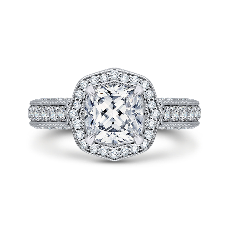 Cushion Cut Diamond Halo Engagement Ring in 18K White Gold (Semi-Mount)