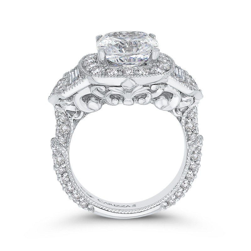 Cushion Cut Diamond Halo Engagement Ring in 18K White Gold (Semi-Mount)