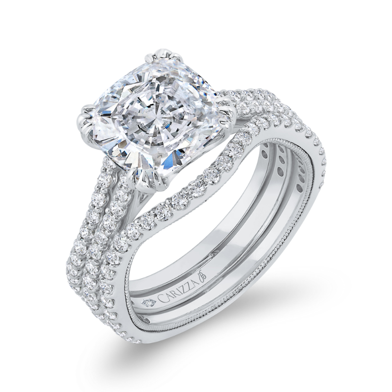 Split Shank Cushion Cut Diamond Engagement Ring in 14K White Gold (Semi-Mount)