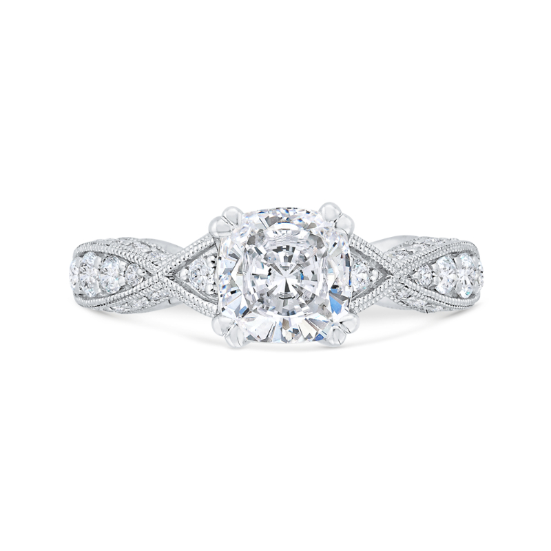 Cushion Cut Diamond Criss-Cross Engagement Ring in 14K White Gold (Semi-Mount)