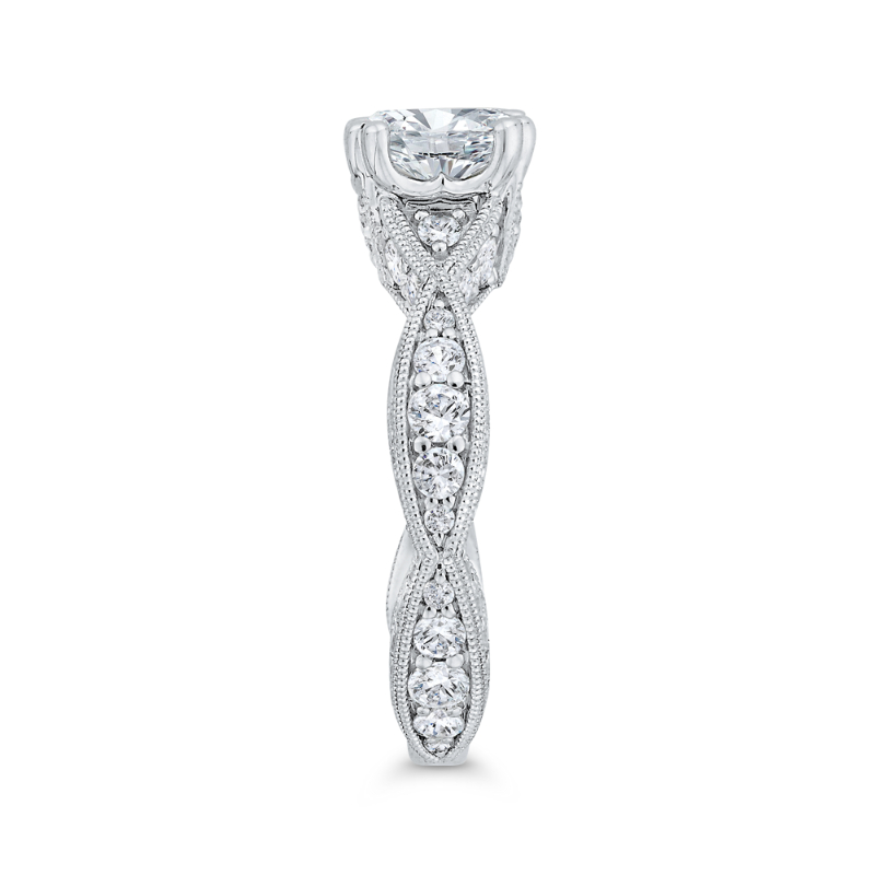 Cushion Cut Diamond Criss-Cross Engagement Ring in 14K White Gold (Semi-Mount)