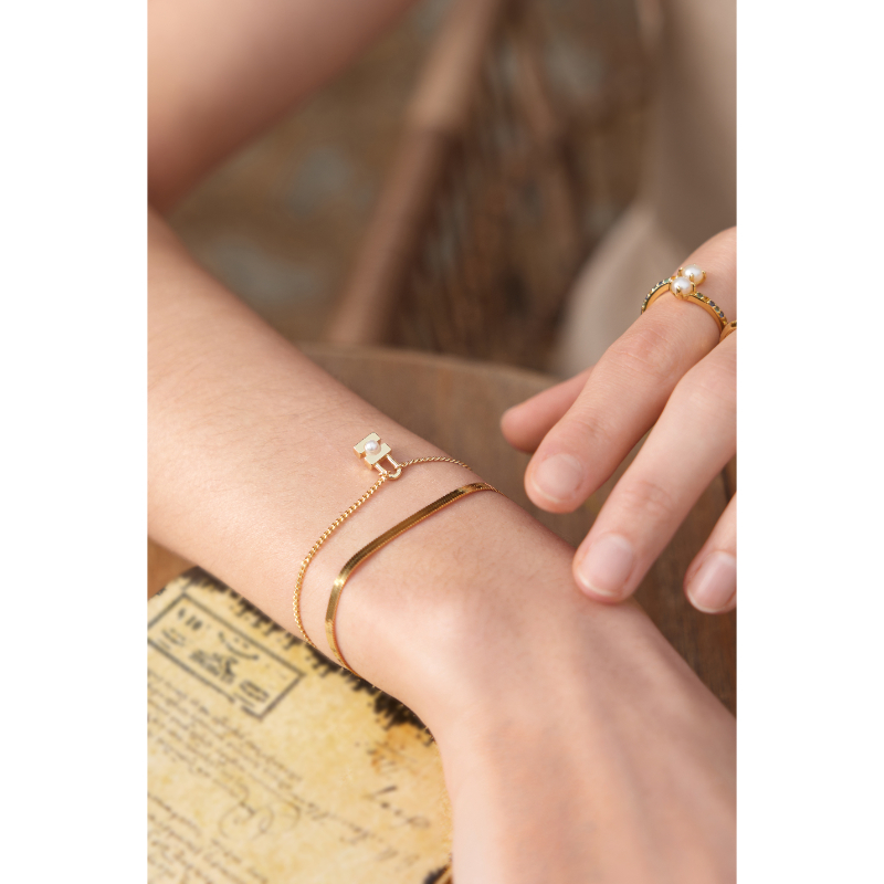 Gold Pearl Padlock Bracelet